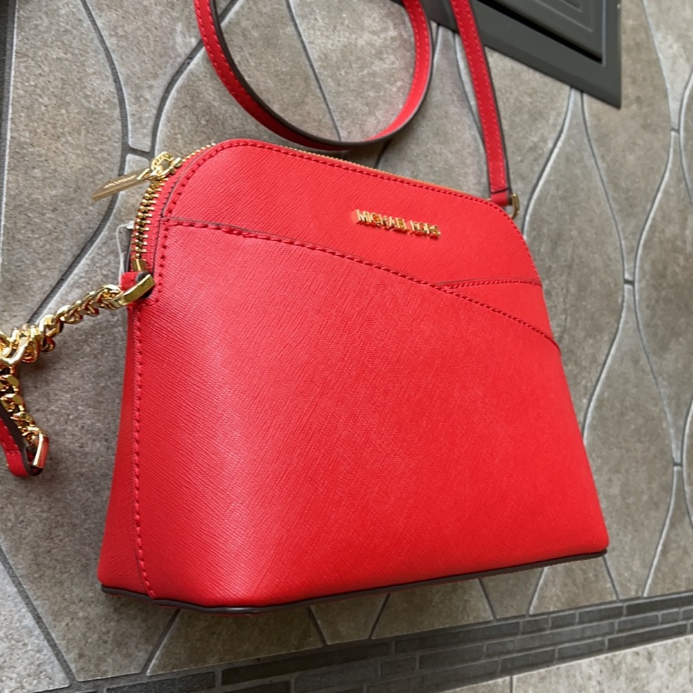 MICHAEL KORS Jet Set Travel Medium Logo Dome Crossbody Bag FLAME COLOR - Picture 2 of 16